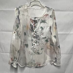 Women's Sheer Floral Long Sleeve Top Size XXL